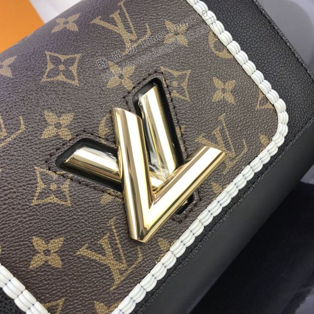 LV包 lv女包 M44837 Twist中號手袋 小牛皮和Monogram塗層帆布 LV鏈條斜挎包  ydh3493